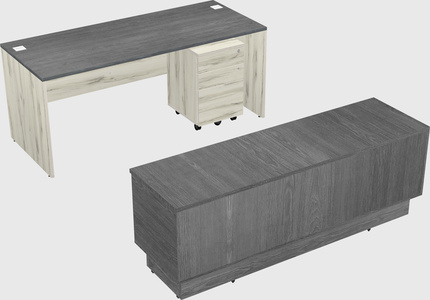 Parallel desk with low credenza