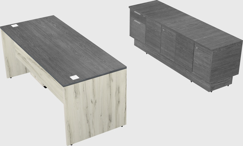 Parallel desk with low credenza