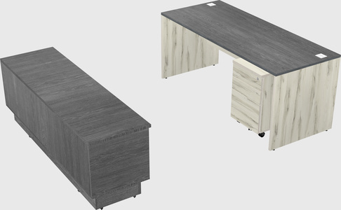 Parallel desk with low credenza