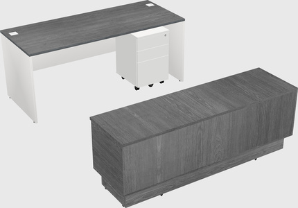 Parallel desk with low credenza