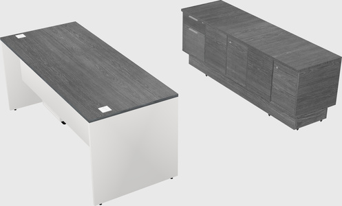 Parallel desk with low credenza