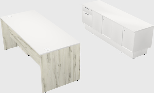 Parallel desk with low credenza