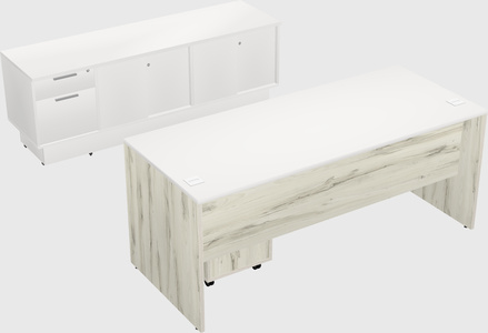 Parallel desk with low credenza