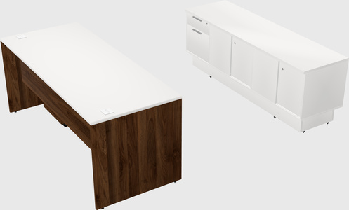 Parallel desk with low credenza