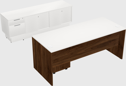 Parallel desk with low credenza