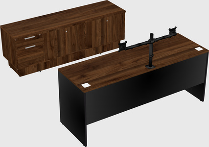 Parallel desk with low credenza