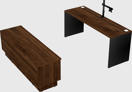 Parallel desk with low credenza