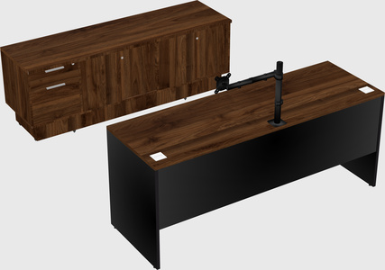 Parallel desk with low credenza