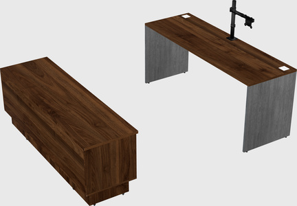 Parallel desk with low credenza