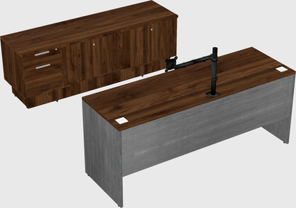 Parallel desk with low credenza