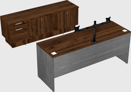 Parallel desk with low credenza