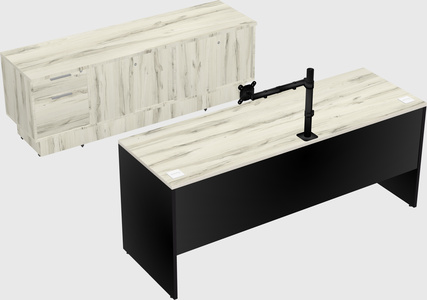 Parallel desk with low credenza