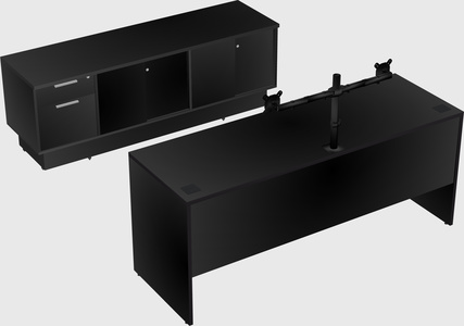Parallel desk with low credenza