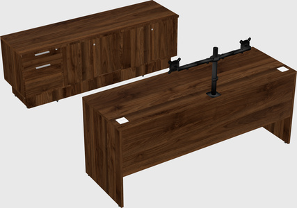 Parallel desk with low credenza