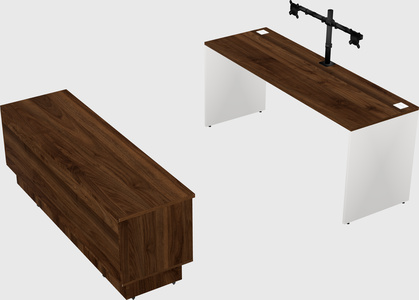 Parallel desk with low credenza