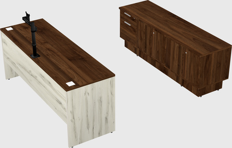 Parallel desk with low credenza