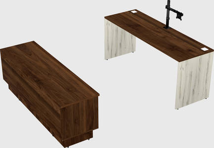 Parallel desk with low credenza