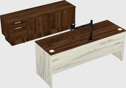 Parallel desk with low credenza