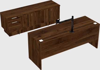 Parallel desk with low credenza