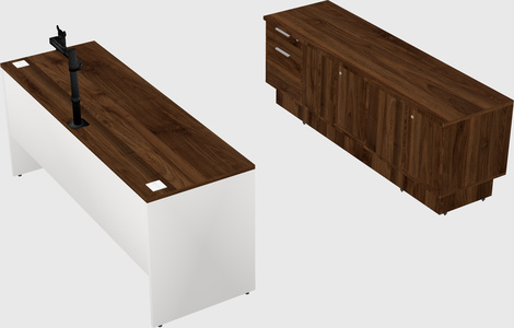 Parallel desk with low credenza