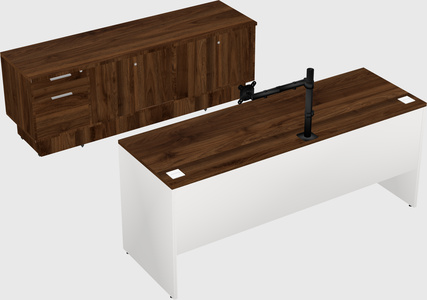 Parallel desk with low credenza