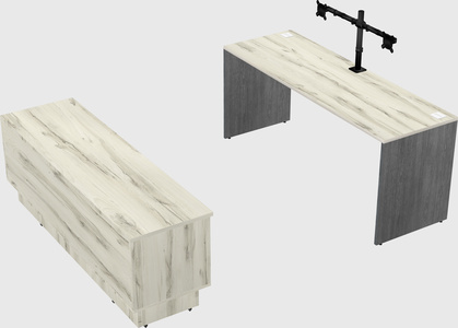 Parallel desk with low credenza