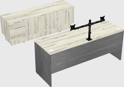 Parallel desk with low credenza