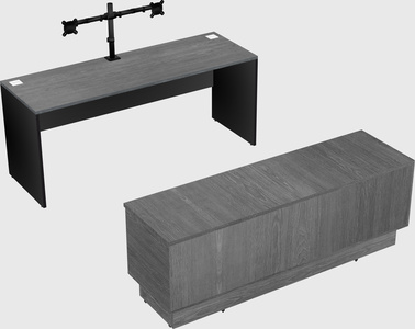 Parallel desk with low credenza
