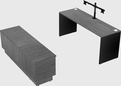 Parallel desk with low credenza