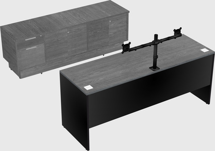 Parallel desk with low credenza