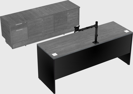 Parallel desk with low credenza