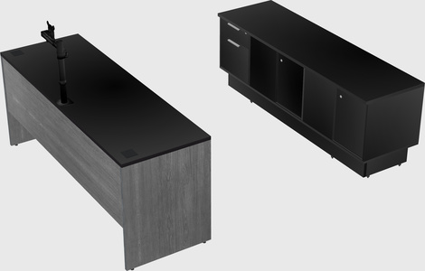 Parallel desk with low credenza