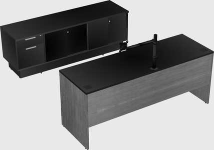 Parallel desk with low credenza
