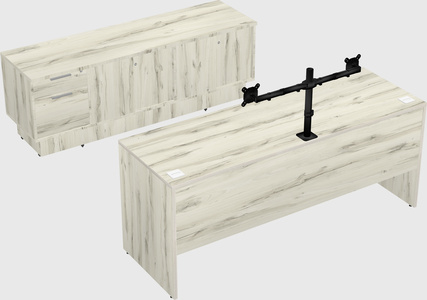Parallel desk with low credenza
