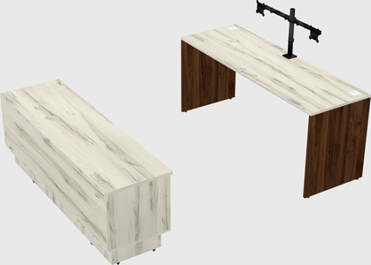 Parallel desk with low credenza