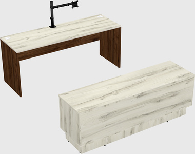 Parallel desk with low credenza