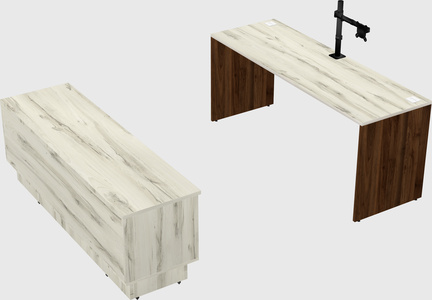 Parallel desk with low credenza