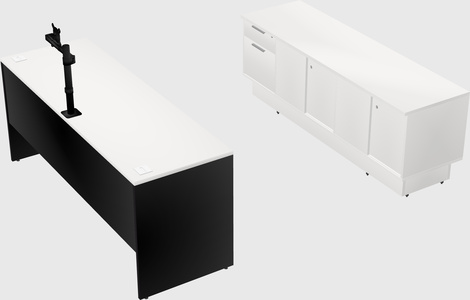 Parallel desk with low credenza
