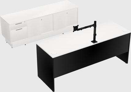 Parallel desk with low credenza