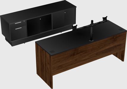 Parallel desk with low credenza