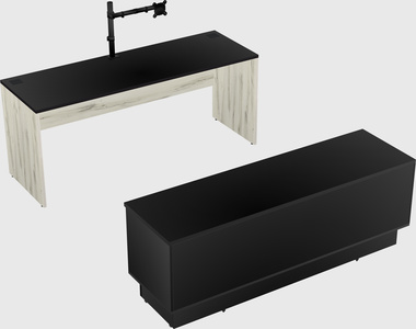 Parallel desk with low credenza