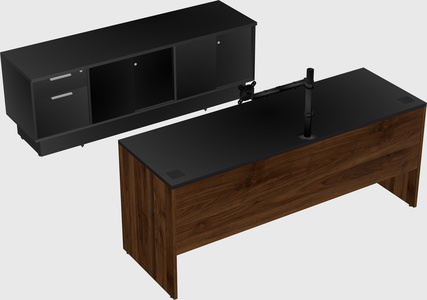 Parallel desk with low credenza
