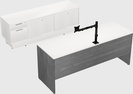 Parallel desk with low credenza