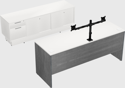 Parallel desk with low credenza