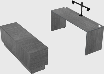 Parallel desk with low credenza