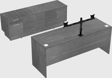 Parallel desk with low credenza