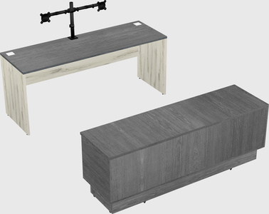 Parallel desk with low credenza