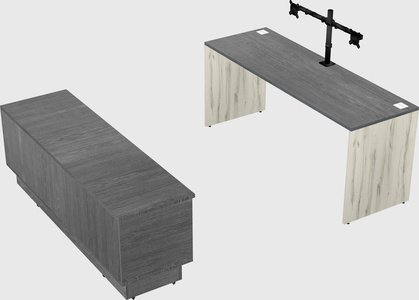 Parallel desk with low credenza