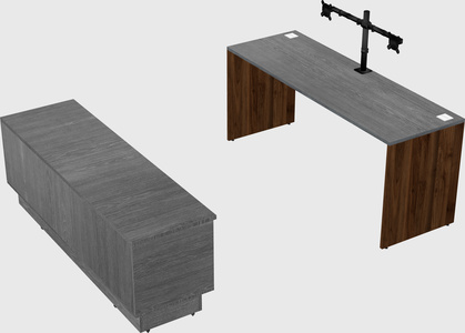 Parallel desk with low credenza