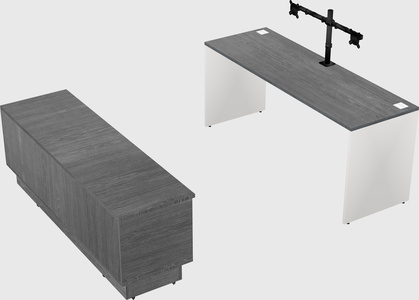 Parallel desk with low credenza